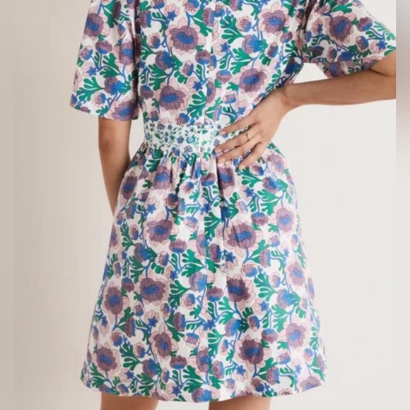 Boden V Neck Contrast Floral Dress Size 10 Petite - Picture 2 of 7